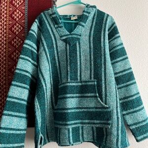 Women’s Teal Striped Hooded Baja Sweater